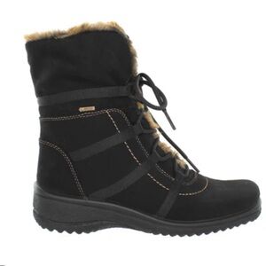 Ara Montreal Gore-Tex waterproof boot black microsuede faux fur lining lace-up